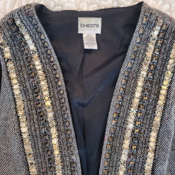 Chico's Grey Beaded Embellished Lined Wool Blend Vest Size 2 Large - Picture 3 of 6